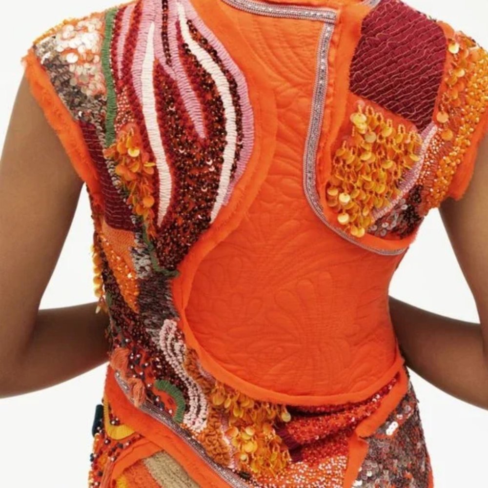 RARE!! NWT ZARA ATELIER BEADED DRESS LIMITED EDITION ORANGE S M GORGEOUS!! - Picture 8 of 13